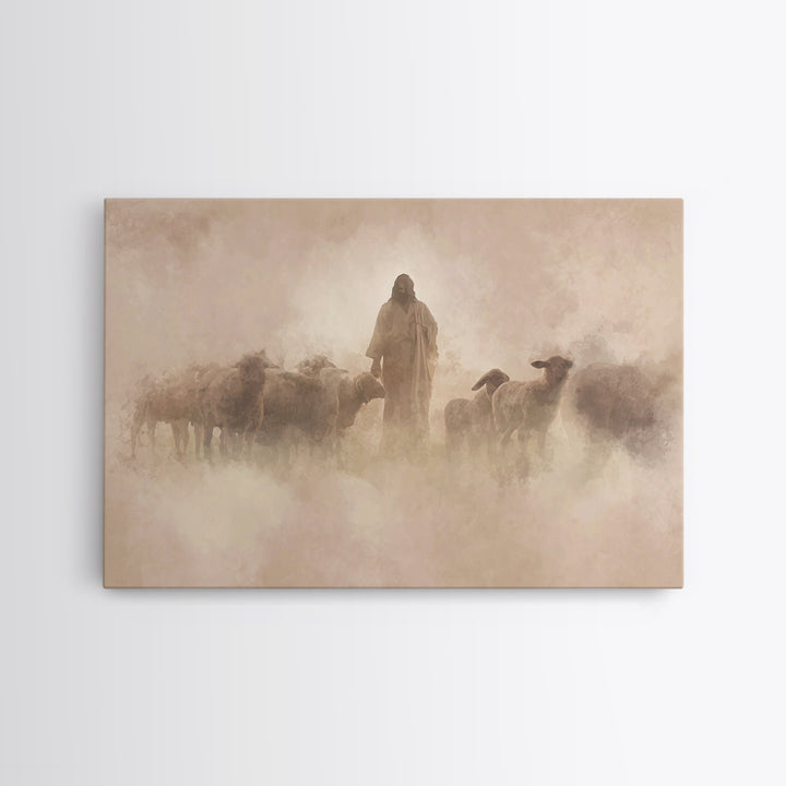 Shepherd In The Haze – Framed Canvas Print – Christian Paintings – Jesus Wall Art – Christian Art Canvas – Christian Decoration – Subtle Ch