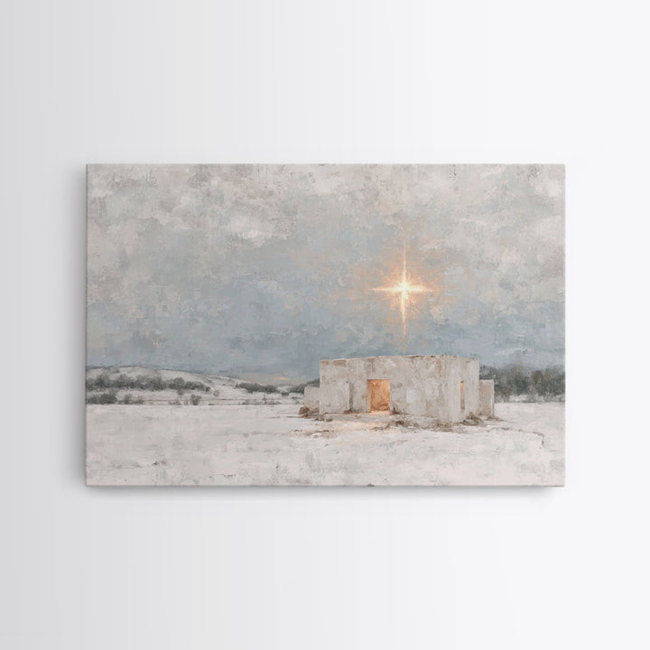 Holy Winter Light | Framed Canvas Print | Christian Christmas Art | Christian Wall Art | Jesus Painting | Christmas Canvas Wall Art | Chris