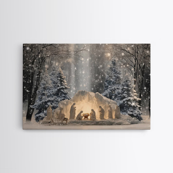 Heaven’s Glow, Framed Canvas Print, Christmas Wall Art, Christian Art Canvas, Christian Christmas Art, Jesus Painting, Christian Gift