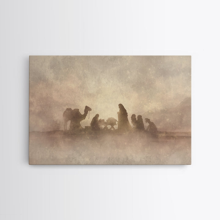 Desert Nativity – Framed Canvas Print – Christian Art Canvas – Christian Christmas Art – Christmas Wall Art – Jesus Painting – Christian De