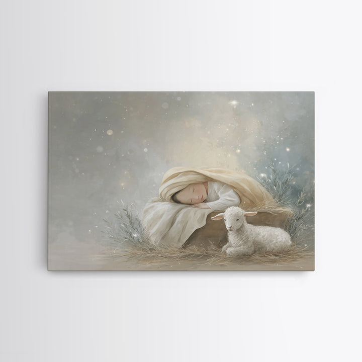 Heavenly Manger – Framed Canvas Print – Christian Wall Art – Christian Art Canvas – Jesus Painting – Christmas Wall Art – Christian Art