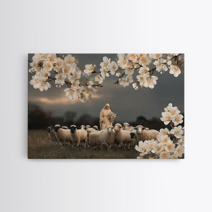 Shepherd’s Blossom Peace | Framed Canvas Print | Christian Wall Art | Jesus Art Print | Christian Art Canvas | Modern Christian Painting |