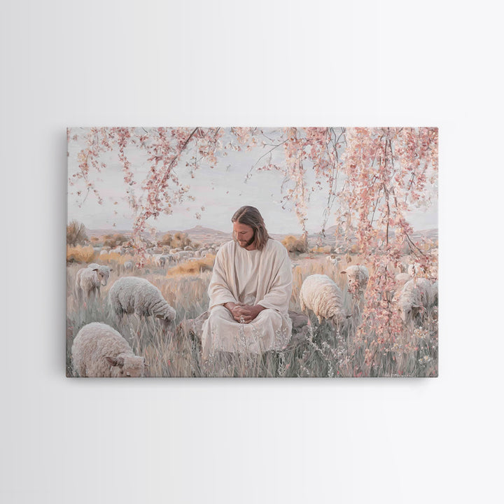 Field Of Gentle Grace, Framed Canvas Print, Christian Wall Art, Jesus Painting, Christian Art Canvas, Subtle Christian Paintings, Christian