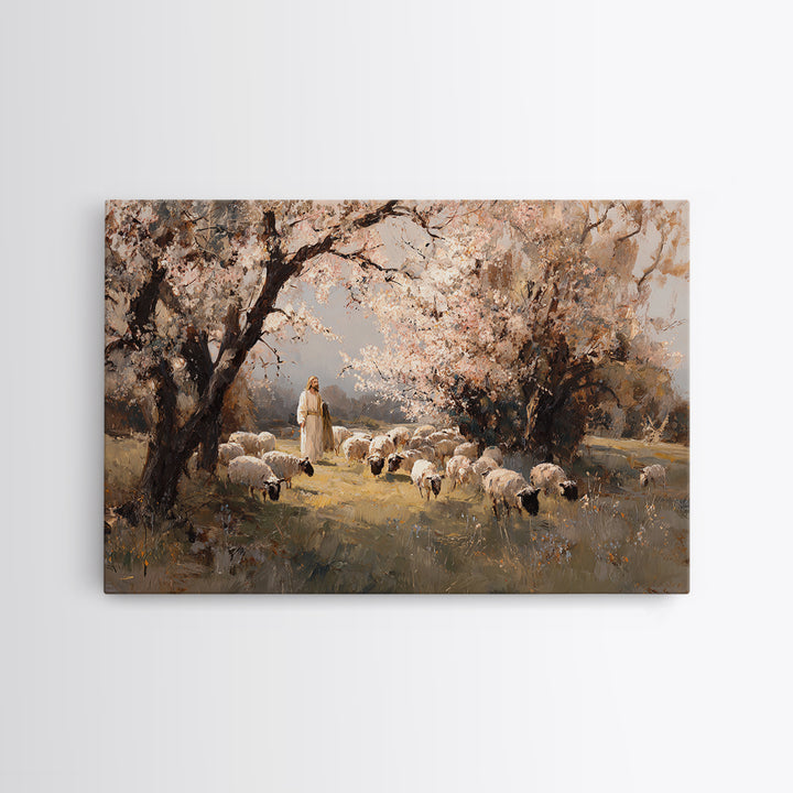 Blossom Shepherd Stillness, Framed Canvas Print, Christian Art Print, Christian Wall Art, Modern Christian Painting, Christian Art Canvas,