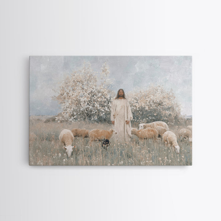 Blooming Shepherd Peace | Framed Canvas Print | Christian Wall Art | Christian Art Canvas | Minimalist Christian Art | Christian Painting |