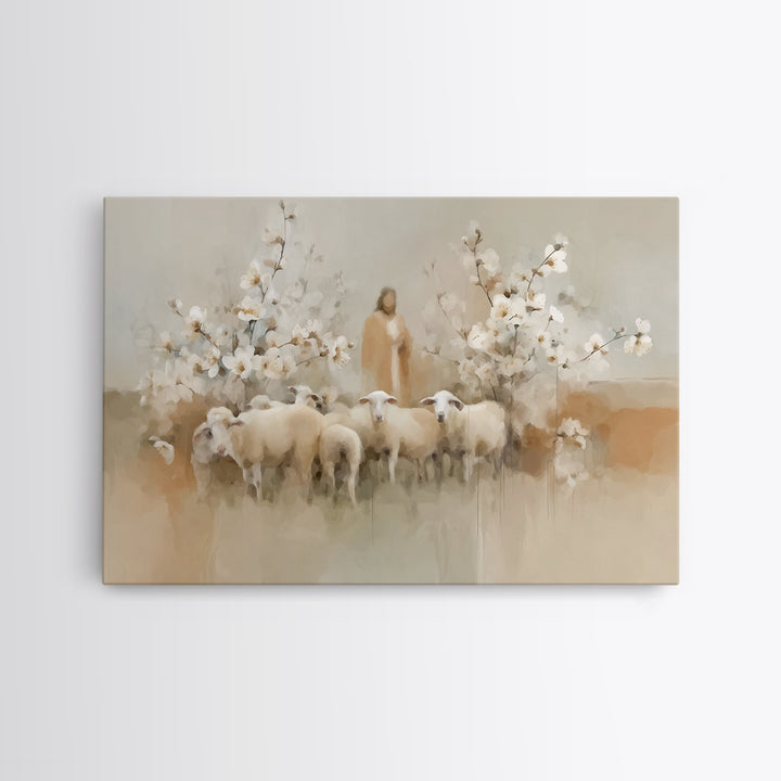 Flock Of Morning Grace, Framed Canvas Print, Christian Art Canvas, Christian Wall Art, Subtle Christian Art, Jesus Painting, Christian Gift