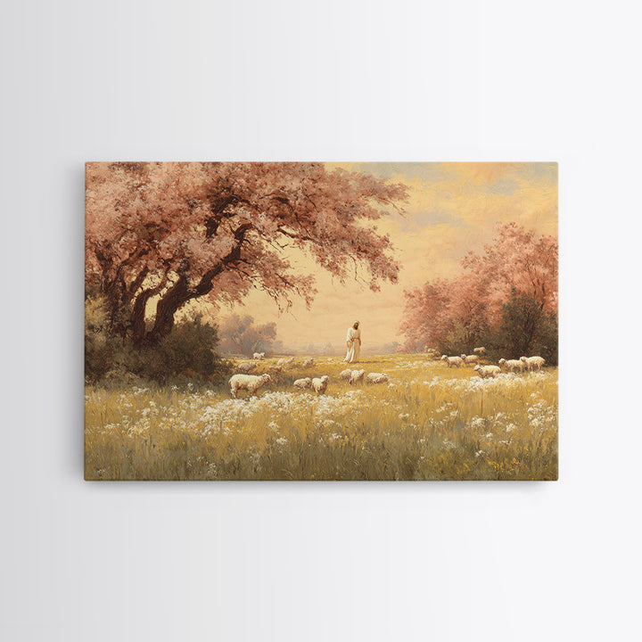 Golden Pasture Walk – Framed Canvas Print – Christian Wall Art – Christian Art Canvas – Christian Painting – Modern Christian Art – Christi