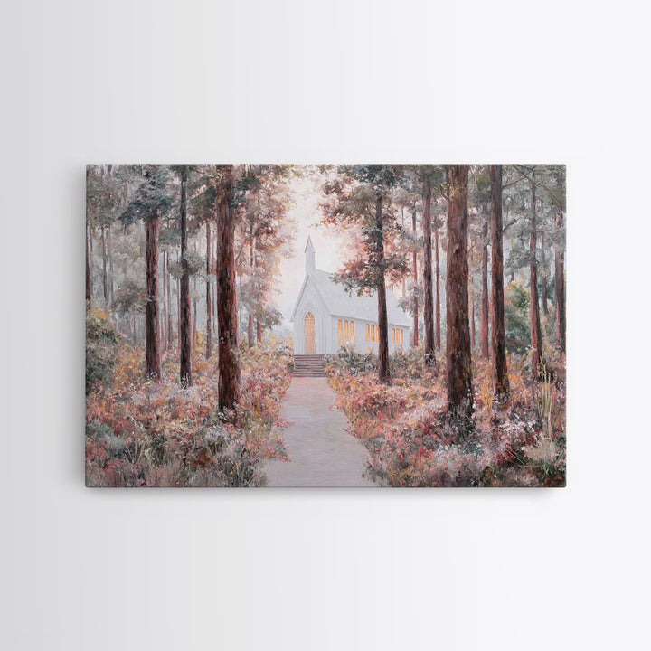 The Woodland Chapel – Framed Canvas Print – Christian Wall Art – Christian Art Canvas – Christian Painting – Christmas Art – Christian Deco