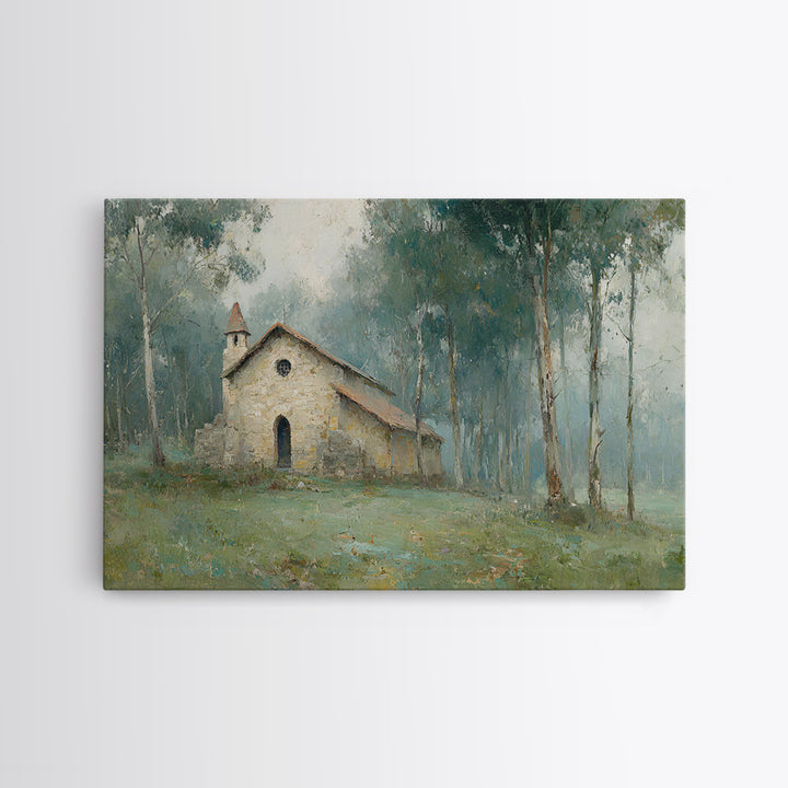 Old Stone Haven, Framed Canvas Print, Christian Art Print, Vintage Christian Art, Christian Wall Art, Christian Painting, Christmas Art, Ch
