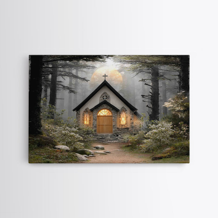Forest Light Refuge | Framed Canvas Print | Christian Wall Art | Christian Art Work | Moody Christian Art | Christmas Wall Art | Christian
