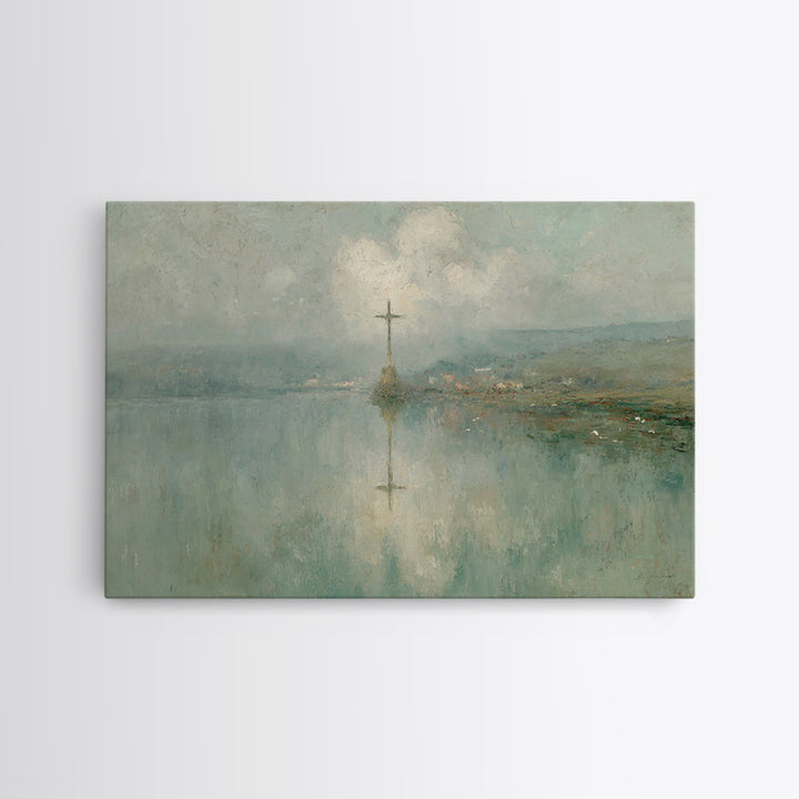 Cross Of Still Waters – Framed Canvas Print – Christian Wall Art – Christian Art Canvas – Subtle Christian Art – Christian Painting – Chris