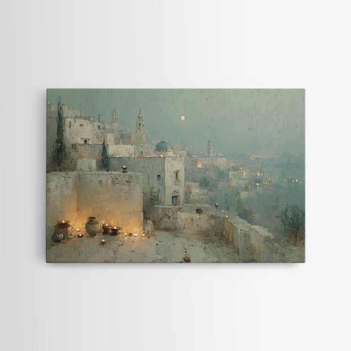 Moonlit Bethlehem, Framed Canvas Print, Christian Wall Art, Christian Art Painting, Christmas Art Work, Christian Christmas Decor, Christia