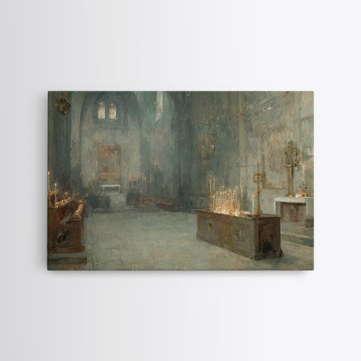 Sanctuary Of Candles, Framed Canvas Print, Christian Wall Art, Christian Art Canvas, Vintage Christian Art, Moody Christian Art, Christian