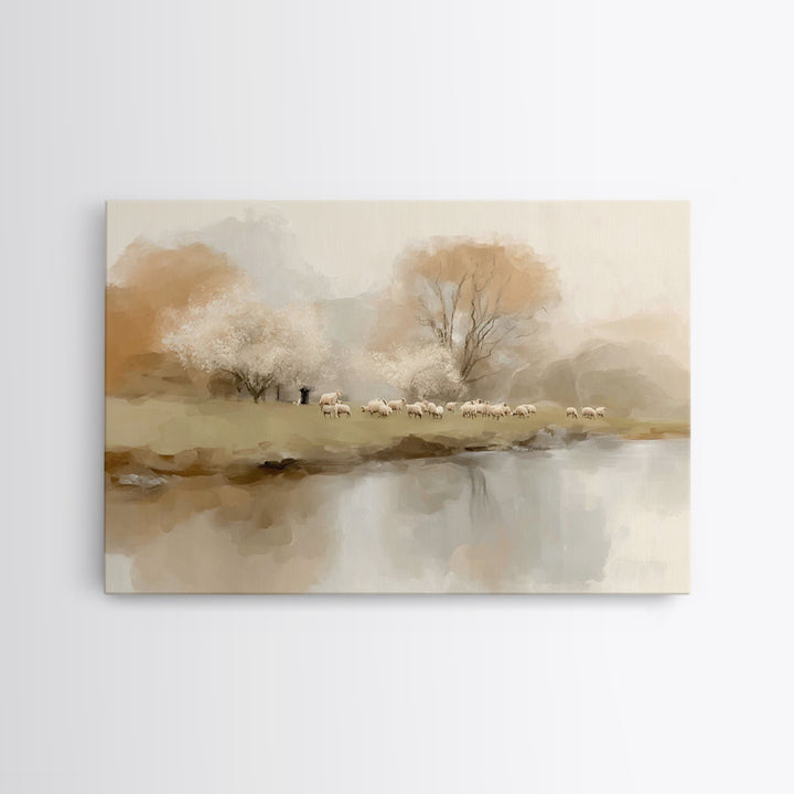 Shepherds In Bloom | Framed Canvas Print | Christian Wall Art | Christian Art Canvas | Pastoral Scenery | Christian Art Prints | Christian