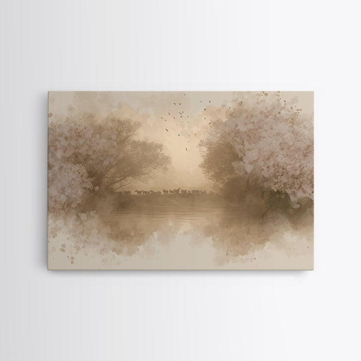 Flock At Dawn, Framed Canvas Print, Christian Wall Art, Christian Art Canvas, Subtle Christian Art, Christian Painting, Christian Gift