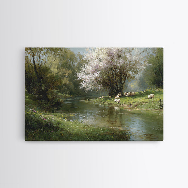 Spring Pasture Peace – Framed Canvas Print – Christian Wall Art – Christian Art Canvas – Pastoral Scenery – Christian Painting – Christian