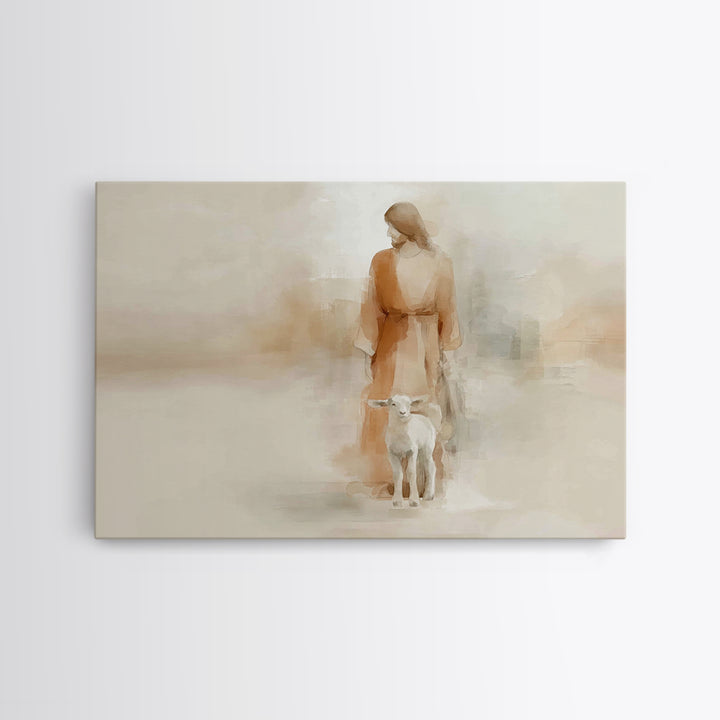 Gentle Shepherd Calm, Framed Canvas Print, Minimalist Christian Art, Christian Art Canvas, Christian Wall Art, Jesus Art Print, Christian D