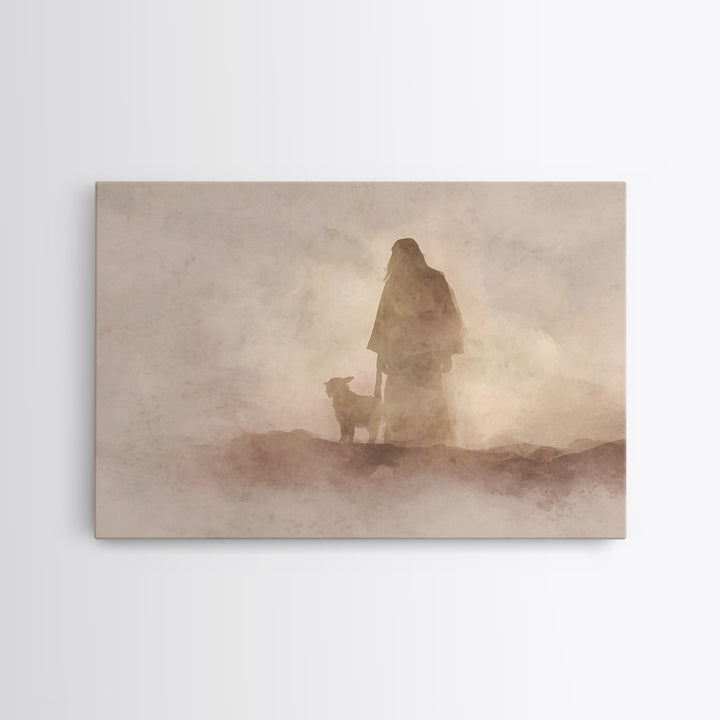 Shepherd In Stillness – Framed Canvas Print – Christian Wall Art – Christian Art Canvas – Moody Christian Art – Christian Art Painting – Ch