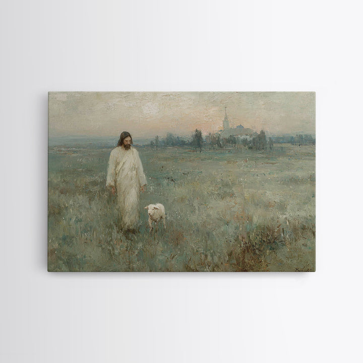 Shepherd At Sunrise, Framed Canvas Print, Christian Wall Art, Christian Art Canvas, Vintage Christian Art, Christian Painting, Christian Gi