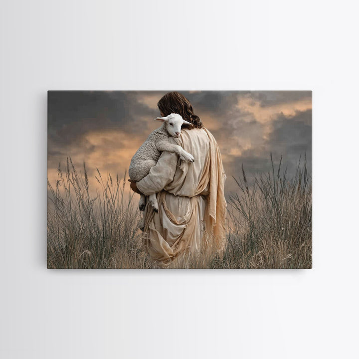 Held By The Shepherd | Framed Canvas Print | Jesus Painting | Christian Wall Art | Christian Art Canvas | Christian Decoration | Christian