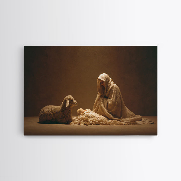 Starry Manger Peace, Framed Canvas Print, Christian Art Canvas, Christian Christmas Art, Jesus Painting, Christian Wall Art, Christmas Art