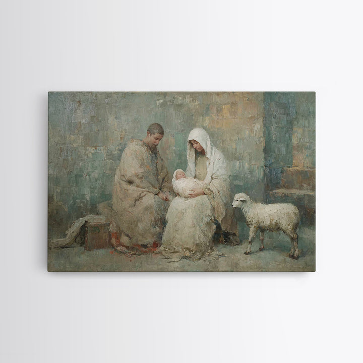 Holy Family Warmth - Framed Canvas Print - Christian Art Canvas - Christmas Art Prints - Christian Wall Art - Jesus Art - Christian Christm
