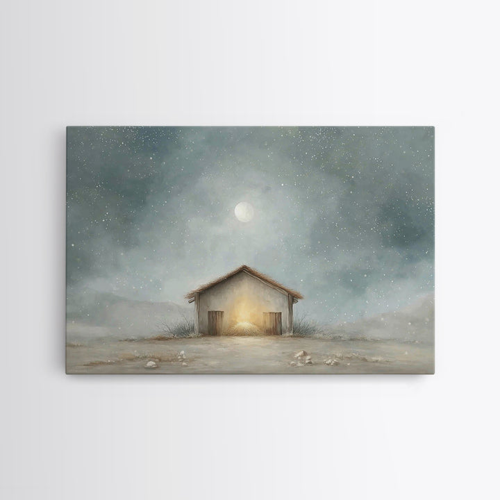 Guiding Star Stable – Framed Canvas Print – Christian Art Canvas – Christian Wall Art – Christmas Art Prints – Jesus Painting – Christian C