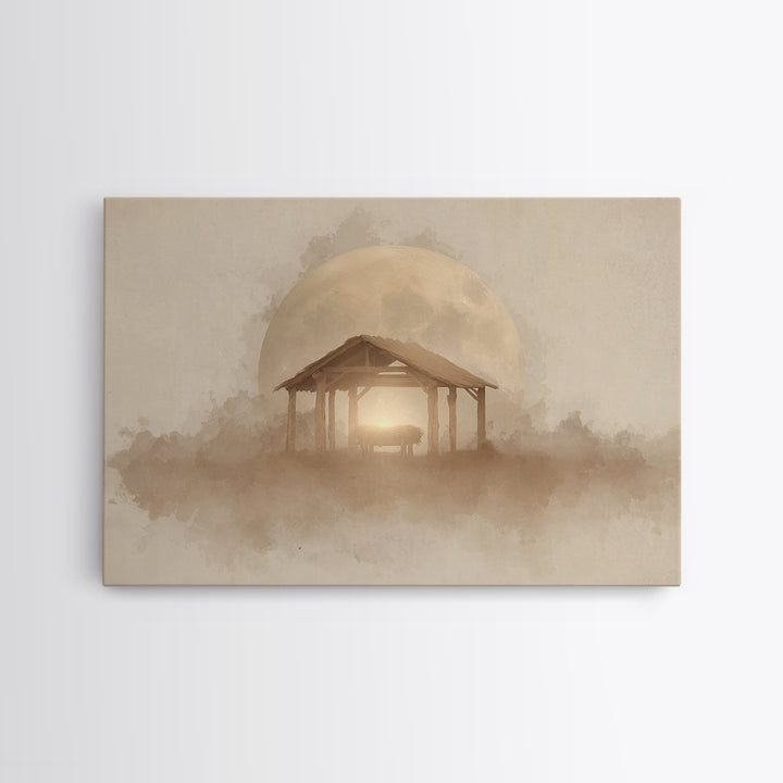 Silent Manger Moon – Framed Canvas Print – Christian Wall Art – Christmas Art Prints – Christian Art Canvas – Christian Christmas Art – Jes