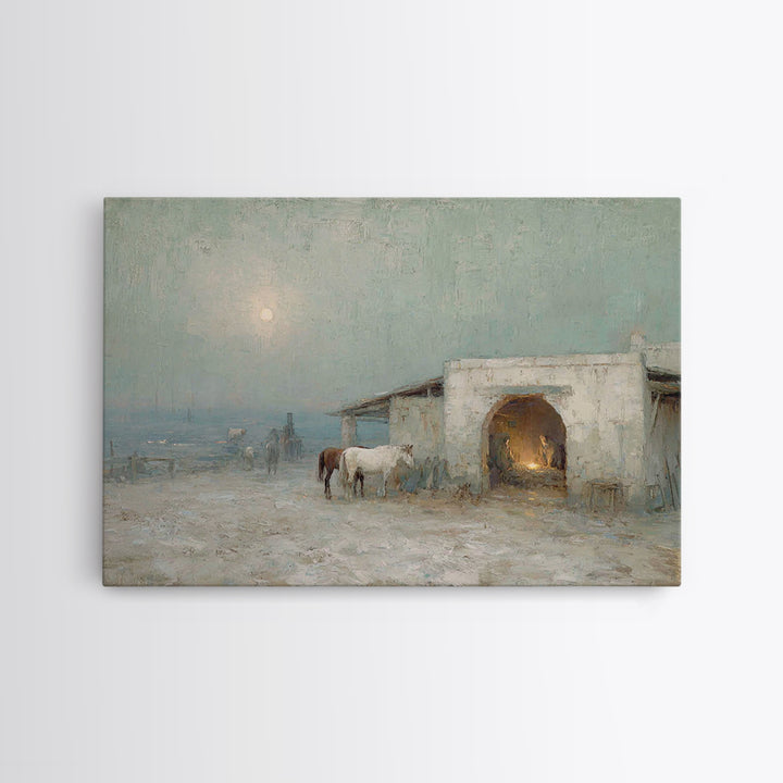 Pastoral Bethlehem Night – Framed Canvas Print – Christian Art Canvas – Christian Wall Art – Jesus Painting – Christmas Art Prints – Christ