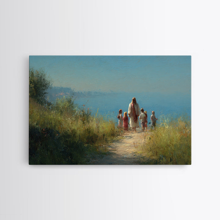 Shoreline Blessing – Framed Canvas Print – Jesus Painting – Christian Wall Art – Christian Art Canvas – Christian Decor – Modern Christian