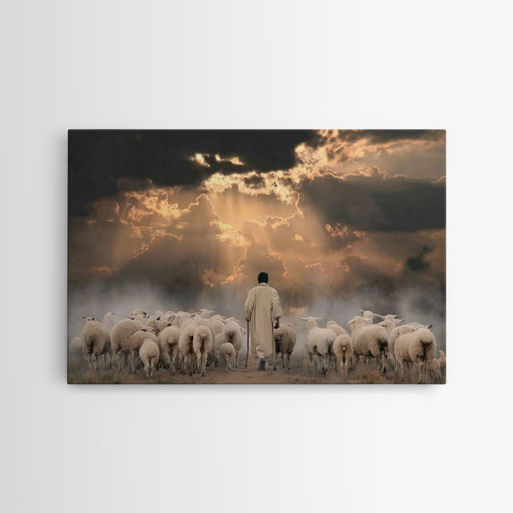 Shepherd’s Calling – Framed Canvas Print – Christian Wall Art – Jesus Painting – Christian Art Canvas – Christian Gift – Moody Christian Ar