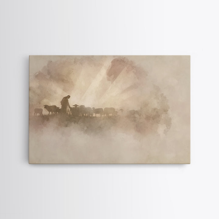 Gentle Shepherd – Framed Canvas Print – Christian Art Canvas – Jesus Painting – Christian Wall Art – Christian Gift Ideas – Vintage Christi