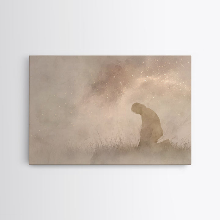 Kneeling Grace – Framed Canvas Print – Christian Art Canvas – Christian Wall Art – Minimalist Christian Art – Christian Gift – Jesus Painti