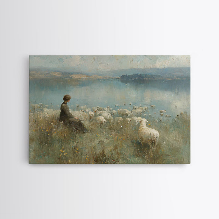 Lake Of Calm – Framed Canvas Print – Christian Wall Art – Christian Art Canvas – Christian Painting – Vintage Christian Art – Christian Gif