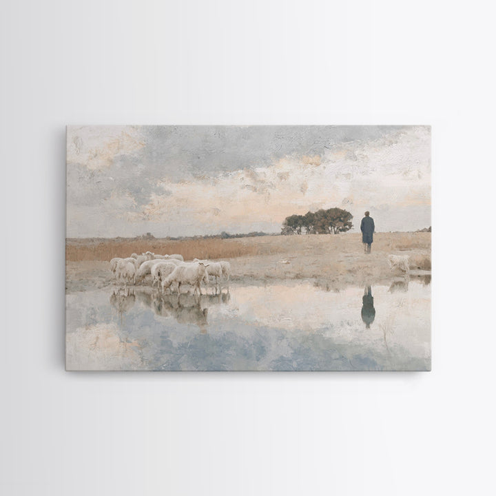 Silent Shepherd Path – Framed Canvas Print – Christian Wall Art – Christian Art Canvas – Jesus Painting – Pastoral Scenery – Christian Chri