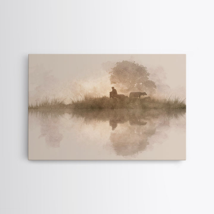 Morning Pasture Grace | Framed Canvas Print | Christian Art Canvas | Christian Christmas Art | Christian Wall Art | Jesus Painting | Subtle