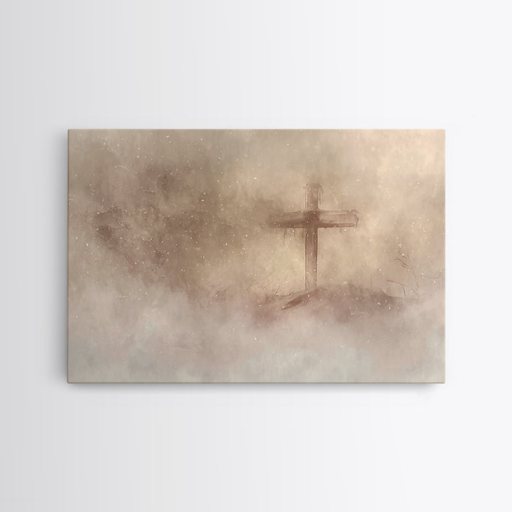 Silent Cross Snow – Framed Canvas Print – Christian Art Canvas – Christian Wall Art – Christian Christmas Art – Christian Gift Ideas – Subt