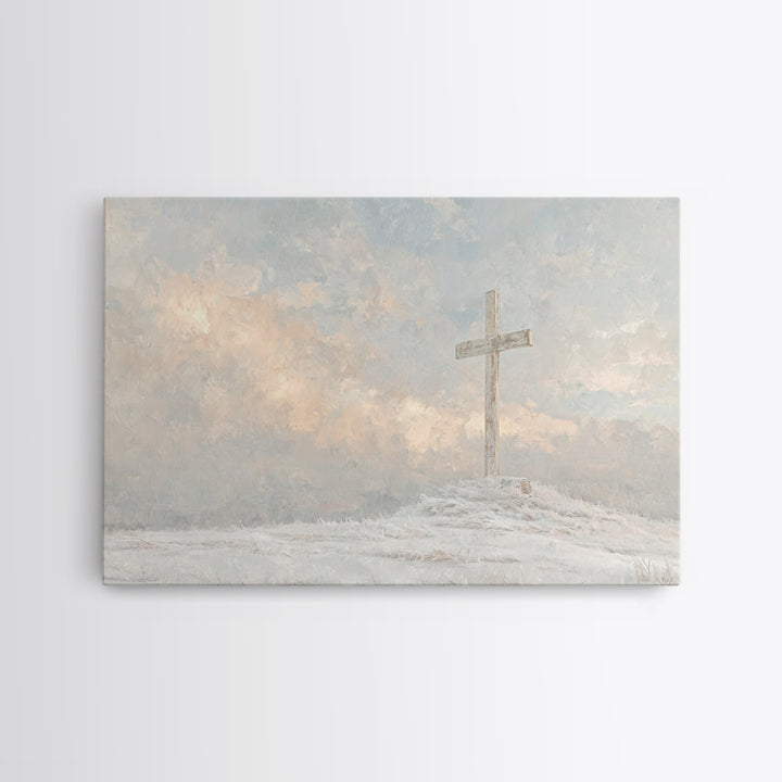 Winter Cross Hope – Framed Canvas Print – Christian Wall Art – Christian Art Canvas – Christian Christmas Art – Christian Gift Ideas – Subt