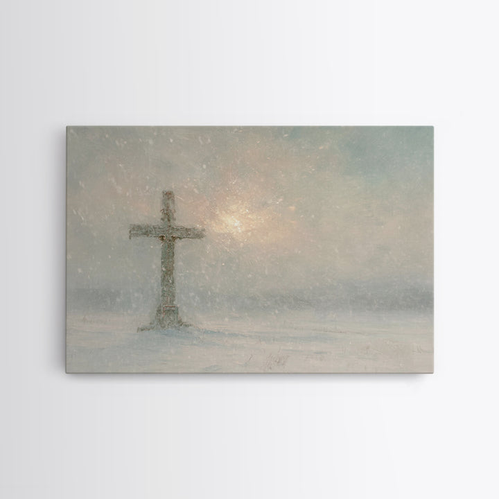 Silent Cross Snow – Framed Canvas Print – Christian Christmas Art – Christian Art Canvas – Christian Wall Art – Subtle Christian Art – Chri