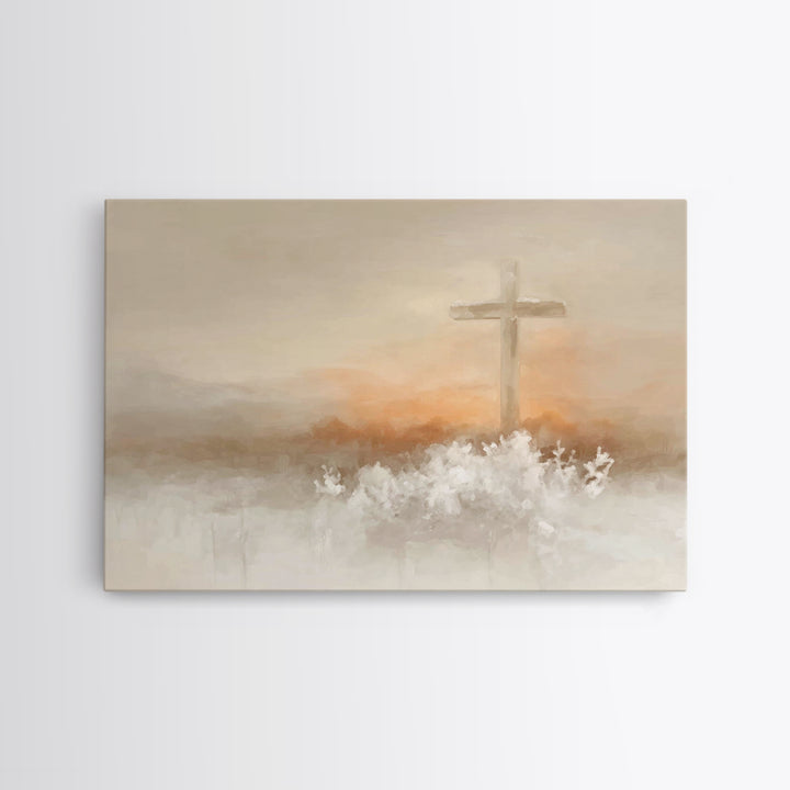 Frosted Morning Cross, Framed Canvas Print, Christian Art Canvas, Christian Wall Art, Christian Christmas Art, Subtle Christian Art, Christ