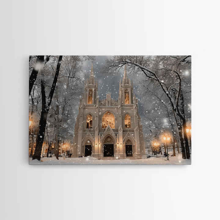 Winter Chapel Brilliance, Framed Canvas Print, Christian Christmas Art, Christmas Wall Art, Christian Art Canvas, Framed Christmas Art, Chr