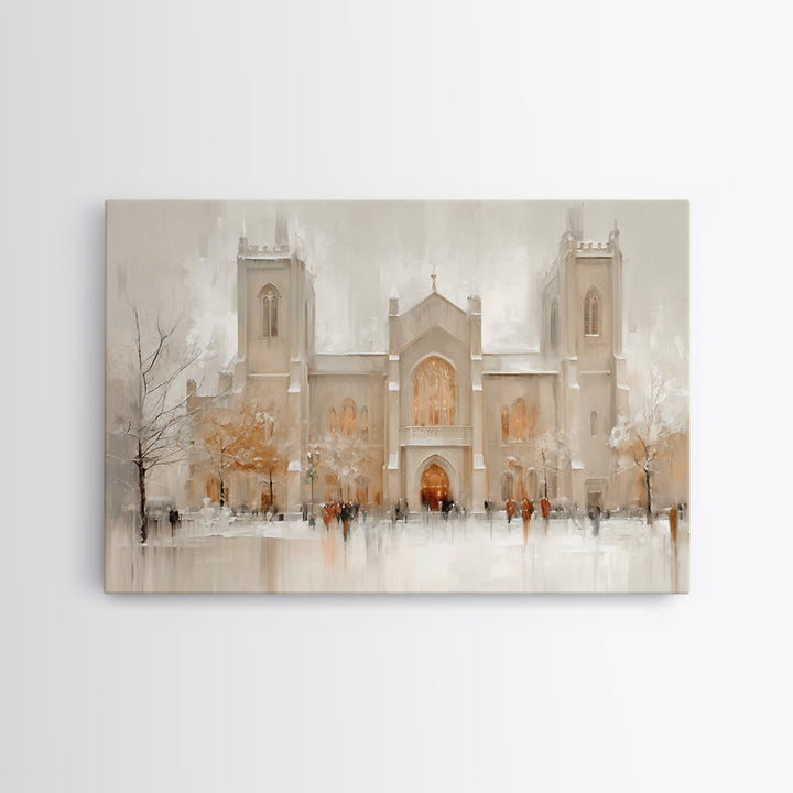 Snowlit Cathedral Eve – Framed Canvas Print – Christmas Wall Art – Christian Christmas Art – Christian Art Canvas – Framed Christmas Art –