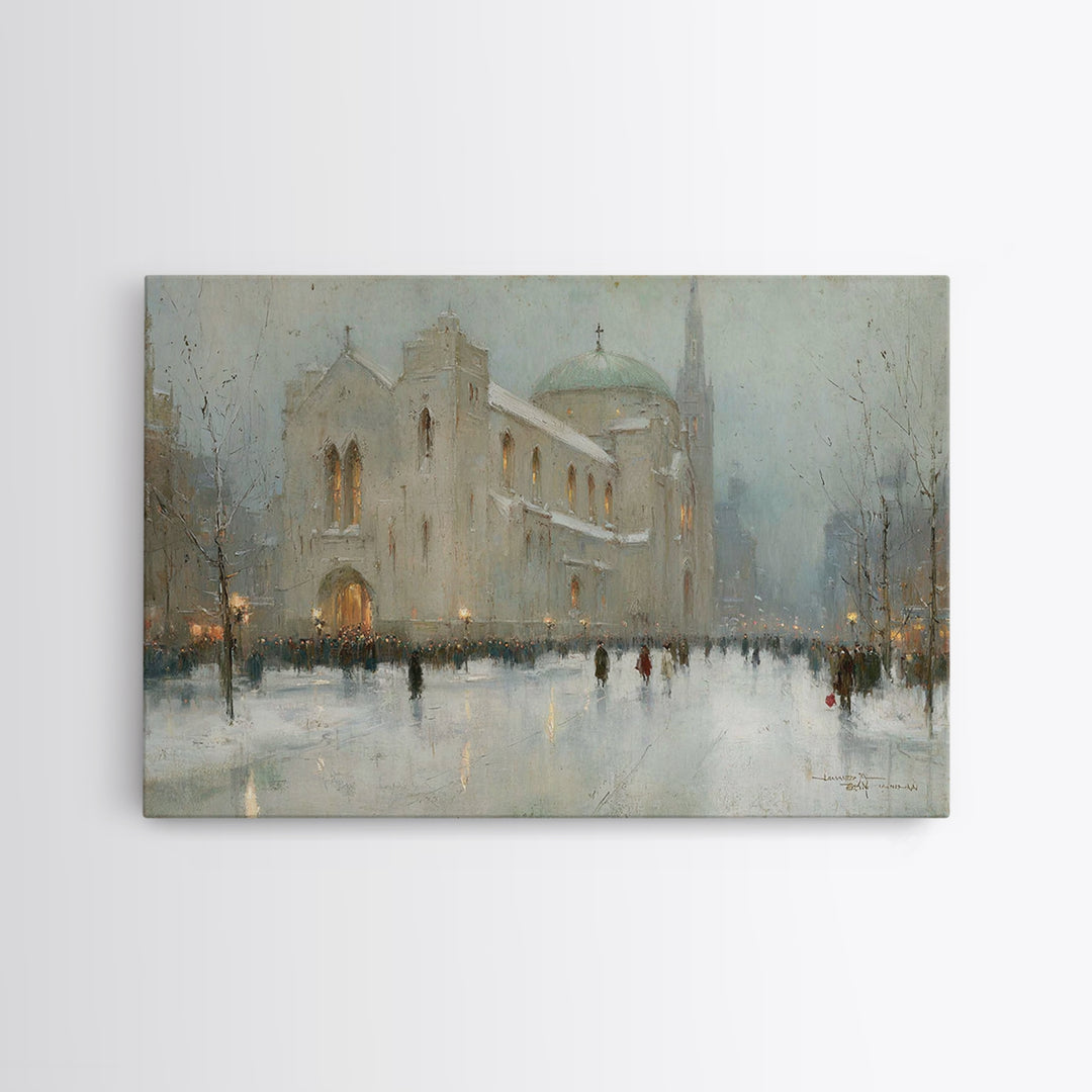 City Church Glow | Framed Canvas Print | Christmas Art Prints | Christian Christmas Art | Christian Art Canvas | Christmas Wall Art | Frame
