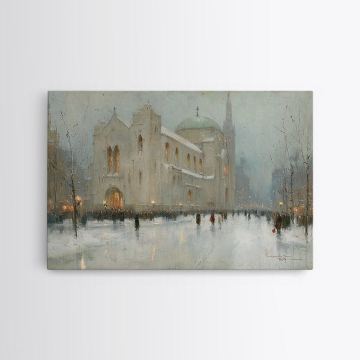 City Church Glow | Framed Canvas Print | Christmas Art Prints | Christian Christmas Art | Christian Art Canvas | Christmas Wall Art | Frame