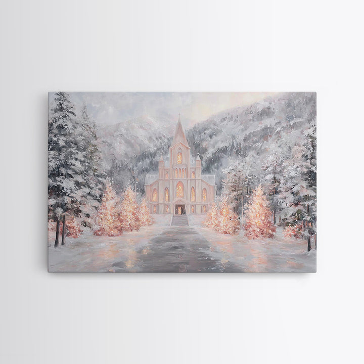 Mountain Chapel Light, Framed Canvas Print, Christmas Wall Art, Christian Art Canvas, Framed Christmas Art, Christian Christmas Art, Christ
