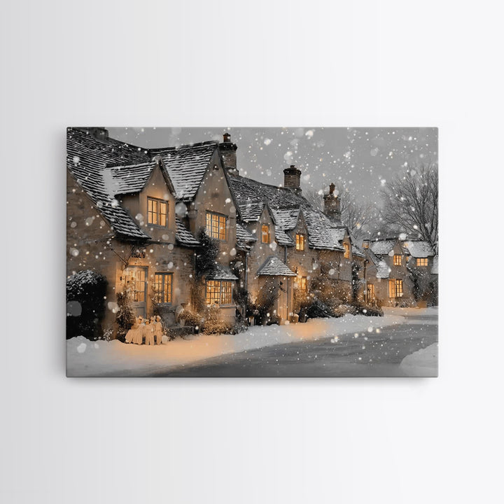 Christmas Cottage Glow | Framed Canvas Print | Framed Christmas Art | Christmas Wall Art | Christian Christmas Art | Christmas Art Prints |