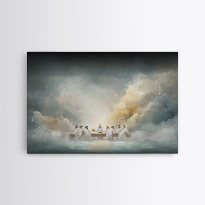 Midnight Chapel Supper, Framed Canvas Print, Christian Wall Art, Vintage Christian Art, Jesus Painting, Christian Art Canvas, Christian Chr