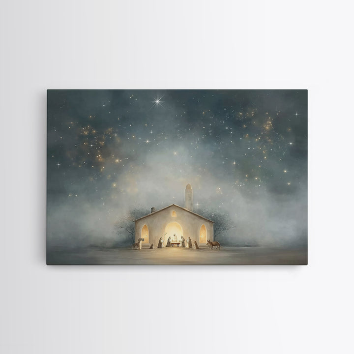Nativity Under Heaven, Framed Canvas Print, Christian Wall Art, Christmas Art, Christian Art Canvas, Christian Christmas Art, Jesus Christm