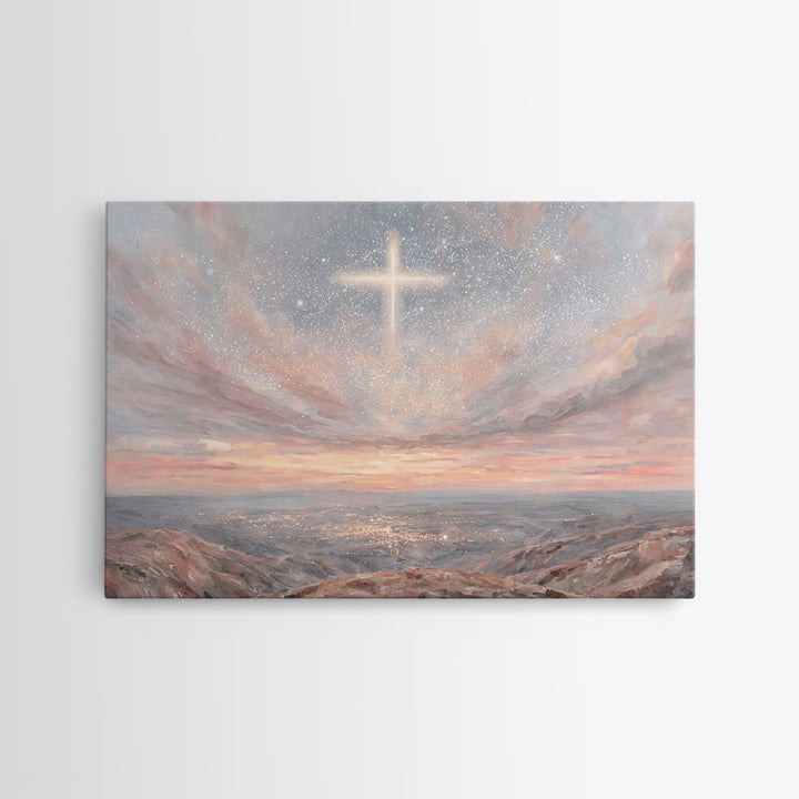 Heaven’s Cross Light – Framed Canvas Print – Christian Wall Art – Christian Art Canvas – Christmas Art – Christian Christmas Art – Subtle C