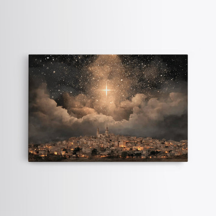 Star Over The City, Framed Canvas Print, Christian Wall Art, Christmas Art, Christian Art Canvas, Christian Christmas Art, Christian Gift I
